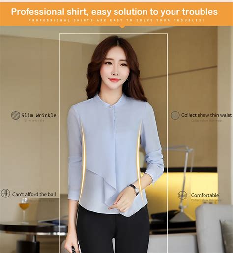 Spring Summer Elegant Long Sleeve Blouses Women Ol Career Collar Chiffon Shirts Tops Ladies