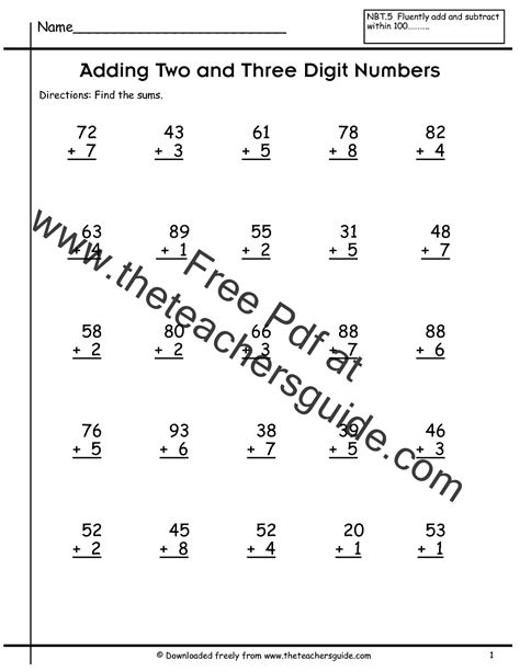 Adding Two Digit Numbers Using A Hundreds Chart Worksheets