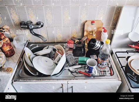 Dirty Dishes Mess Disorder Household Stock Photo Alamy