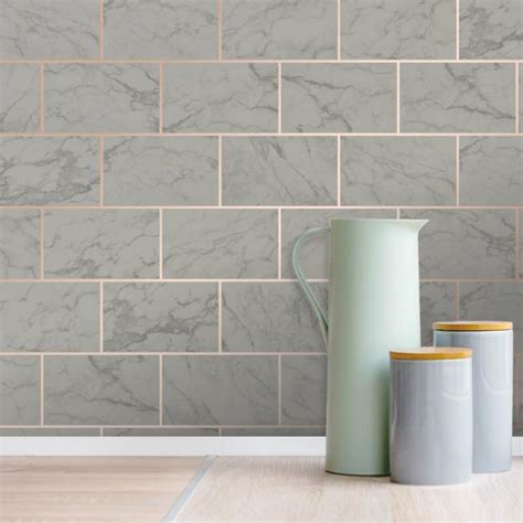 Metro Charcoal And Copper Marble Tile Wallpaper For