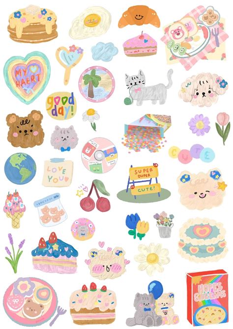Aesthetic Sticker Pack Template Korean Printable Cute Drawings
