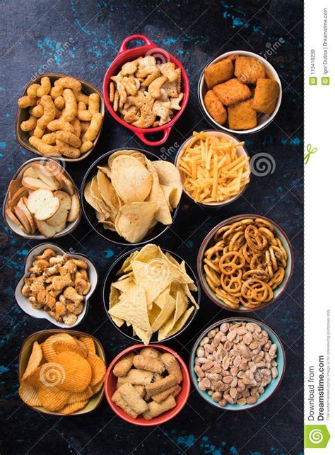 Salty Snacks Served In Bowls Stock Image Image Of Baked Party 113410239