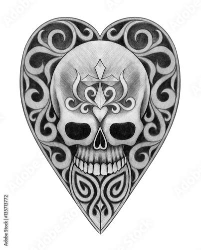 Skull Heart Tattoo Art Design Skull Mix Heart And Graphic For Tattoo