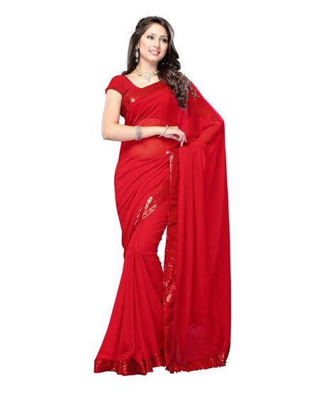 India Craft Red Plain Net Saree With Blouse Piece Buy India Craft Red