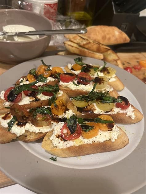 Homemade Ricotta Cheese Put On Toasted Baguettes With Tomatoes