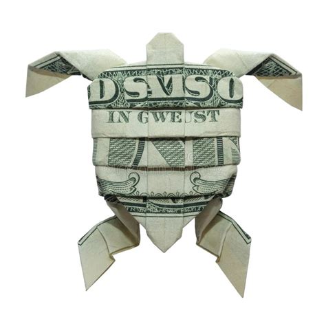 Money Origami Sea Turtle Isolated Real One Dollar Bill Stock Photo