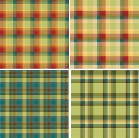 Set Of Seamless Patterns In Light And Dark Green Tones For Plaid