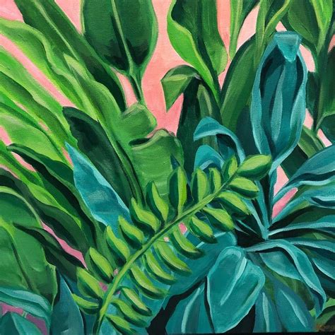 Tropical Leaf Painting Etsy Flower Painting Canvas Painting Wave