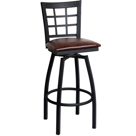 It's made from solid rubberwood with a distressed gray finish that lets the wood's natural grain color variation shine through. Window Back Swivel Bar Stool