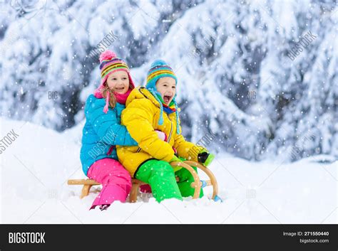 Kids Play Snow Winter Image And Photo Free Trial Bigstock
