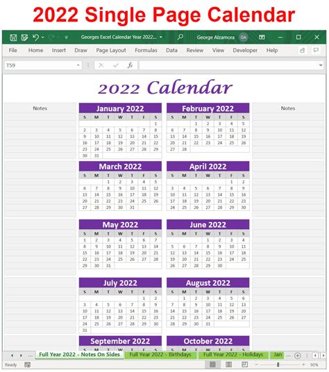 2022 Calendar Year Printable Planner Excel Templates 2022 Etsy