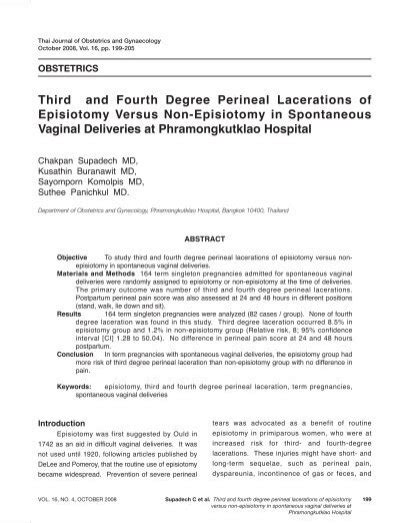 Third And Fourth Degree Perineal Lacerations Of Episiotomy Versus