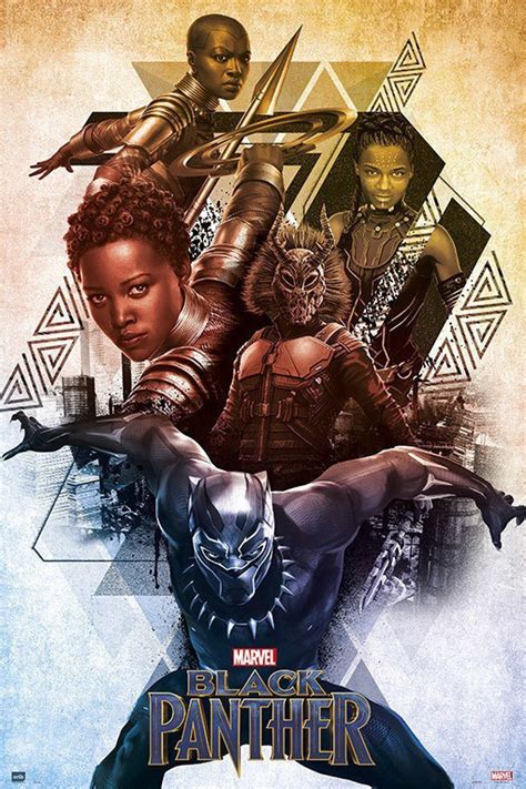 Black Panther Marvel Movie Poster Print Characters Size 24 X