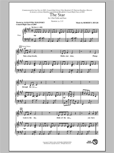 The Star Sheet Music Robert Hugh 3 Part Treble Choir
