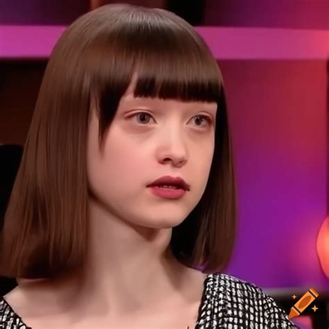Mia Goth Getting Her Bangs Trimmed On A Talk Show On Craiyon