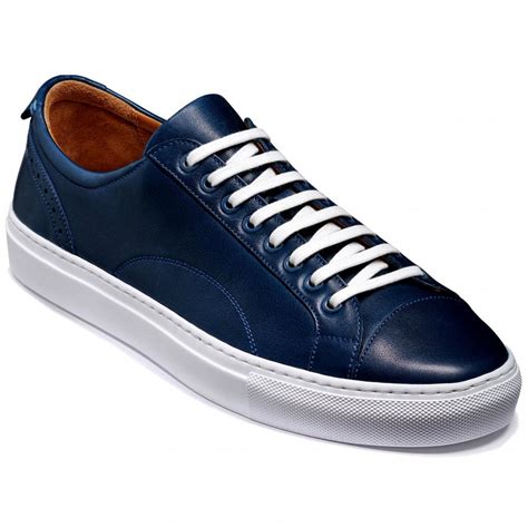 Mens Bert Navy Calf Leather Lace Up Trainers Mens From Marshall Shoes Uk