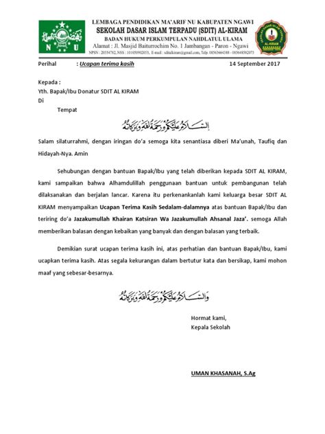 Surat Ucapan Terima Kasih