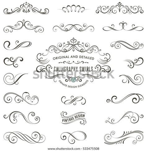 Vector Calligraphy Swirls Swashes Ornate Motifs Stock Vector Royalty Free 533475508