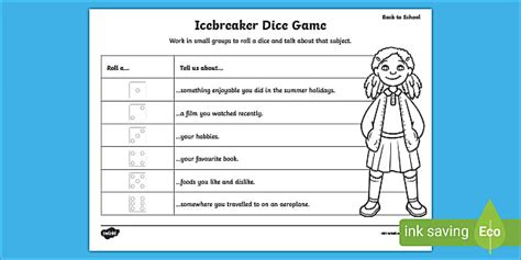 Back To School Ice Breaker Worksheet Dice Game Twinkl