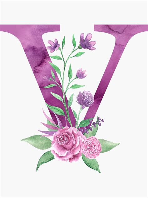 Monogram V Lovely Rose Bouquet Sticker By Floralmonogram In 2020