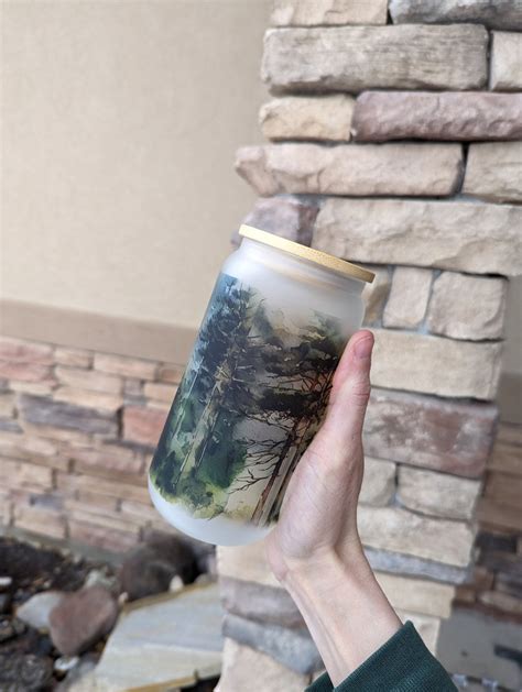 Forest Trees Cup Spring Glass Cup Outdoor Woodsy Cup Etsy