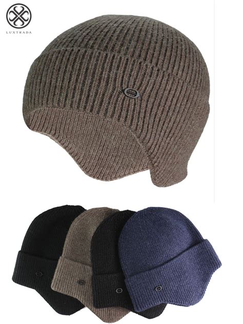 Luxtrada Mens Peaked Knit Winter Warm Fleece Lined Cap Knit Earflap Hat