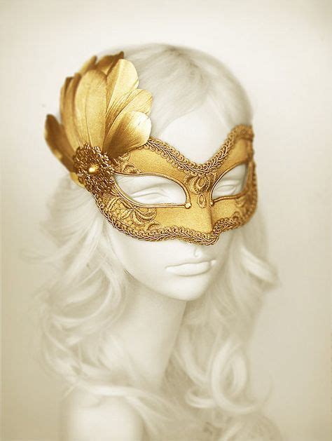 Gold Embroidery Masquerade Mask With Gold Feathers Venetian Etsy