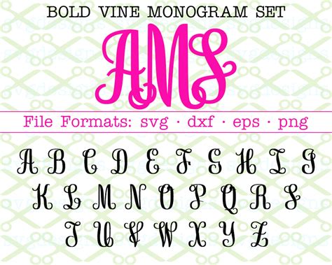 Bold Vine Monogram Svg Font Cricut Silhouette Files Svg Dxf Eps Png