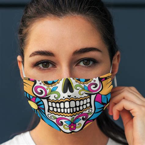 Sugar Skulls Retro Hip Washable 7 Layer Face Mask Halloween Face Mask