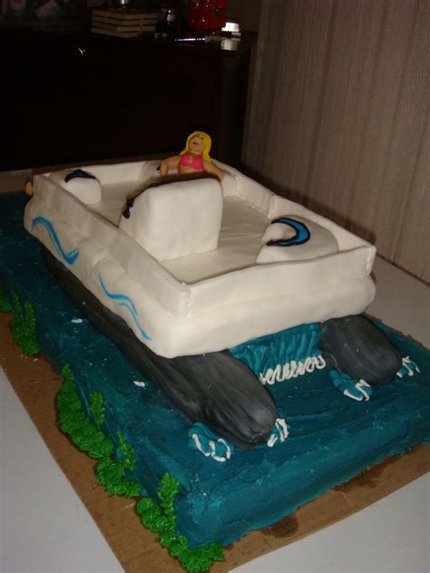 Go with a nautical theme with blue and white striped décor. HotCakes: Delta Pontoon/Party Boat Cake