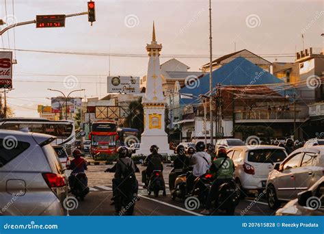 Tugu Jogja With Sunset Background Or Known As Tugu Pal Is The Iconic