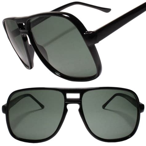 Deadstock 90s Classic Vintage Large Oversized Black Square Aviator Sunglasses Ebay