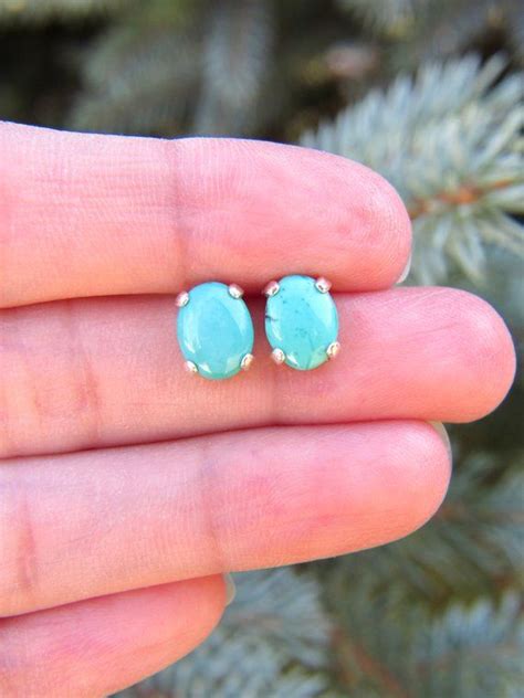 Genuine Kingman Turquoise Smooth Oval Sterling Silver Stud Etsy