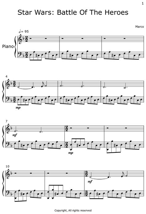 Star Wars Battle Of The Heroes Sheet Music For Piano