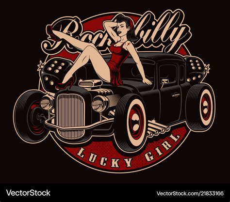 Pin Up Girl With Classic Hot Rod Royalty Free Vector Image