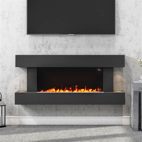 Amberglo Grey Wall Mounted Electric Fireplace Suite With Log And Pebble