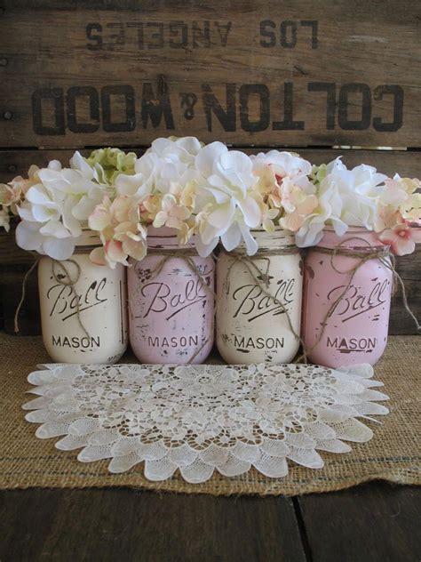 Pint Mason Jars Ball Jars Painted Mason By Theshabbychicwedding Mason Jar Wedding Rustic