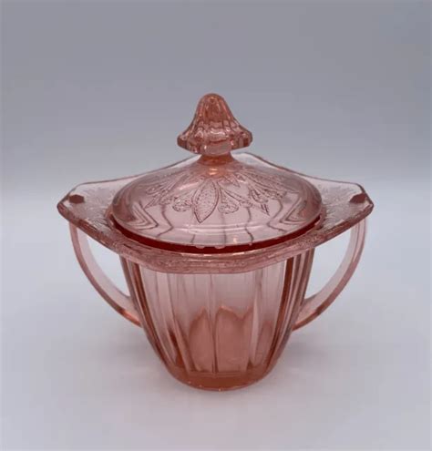 Vintage Jeanette Adam Berry Square Pink Depression Glass Sugar Bowl With Lid 48 00 Picclick
