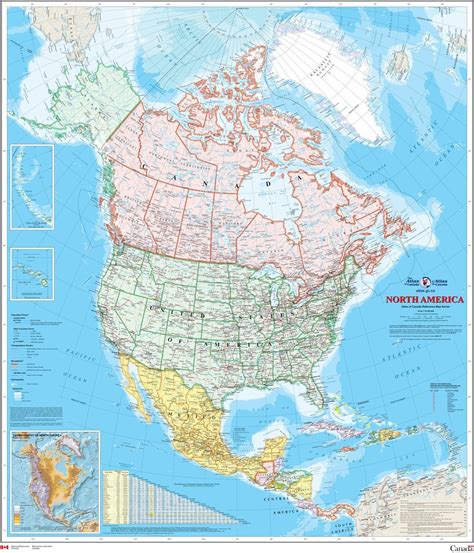North America Wall Map Atlas Of Canada X Laminated Amazon