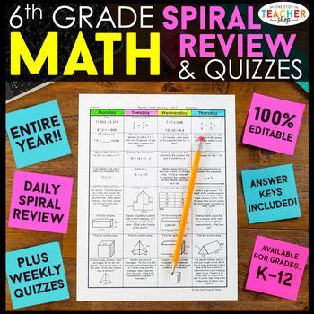 1 6th week class nine math assignment. 6th Grade Math Spiral Review & Quizzes | 6th Grade Math Homework | ENTIRE YEAR | Spiral math ...