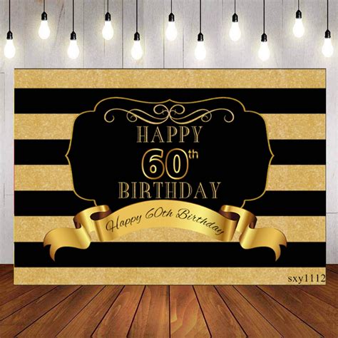 Happy 60th Birthday Backdrop For Photography Adults Birthday Gold
