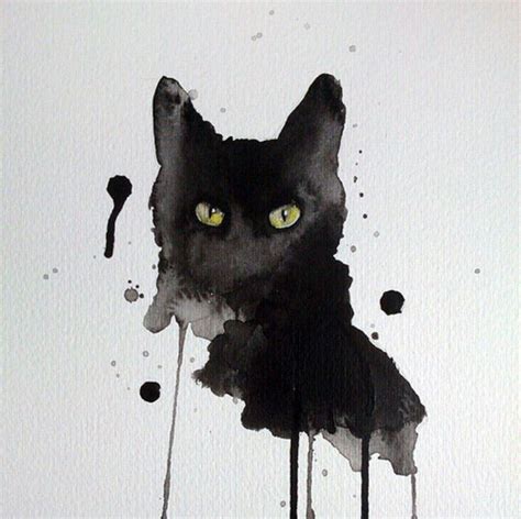 Black Cat Watercolor Cat Art Print Black Cat Art Watercolor Cat