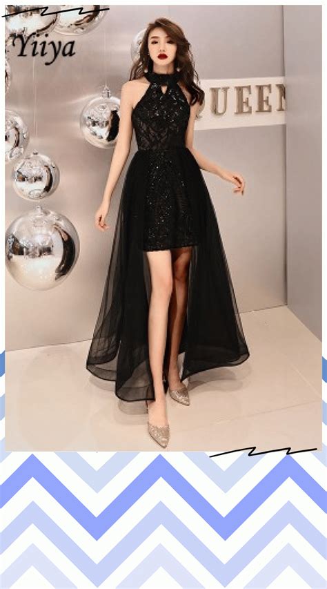 Its Yiiya Evening Dress Bling Black Romantic Tiered Hem Formal Dresses Women Fashion Halter