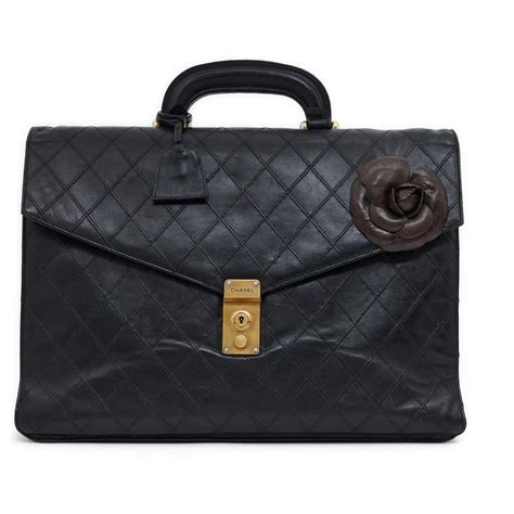 Chanel Classic Camelia Timeless Briefcase Black Leather Ref369035