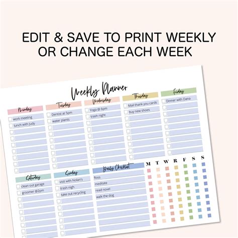 Adult Weekly Schedule Editable Weekly Schedule For Adults Etsy