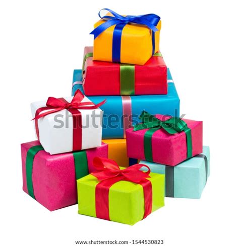Pile Christmas Presents Isolated Front White Stock Photo Edit Now