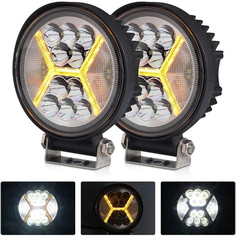 1 Pair Round Led Pods Driving Lights With Amber Drl 117w 12000lm Flood
