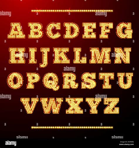 Lamp Light Alphabet Shining Letters Neon Retro Font Vector Illustration