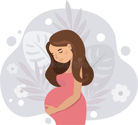 Pregnant Cute Womanholding Her Belly Pregnancy Vector Illustration In Cartoon Style Stock