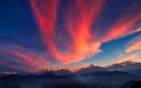 Amazing Sunset Clouds Over Winter Mountain